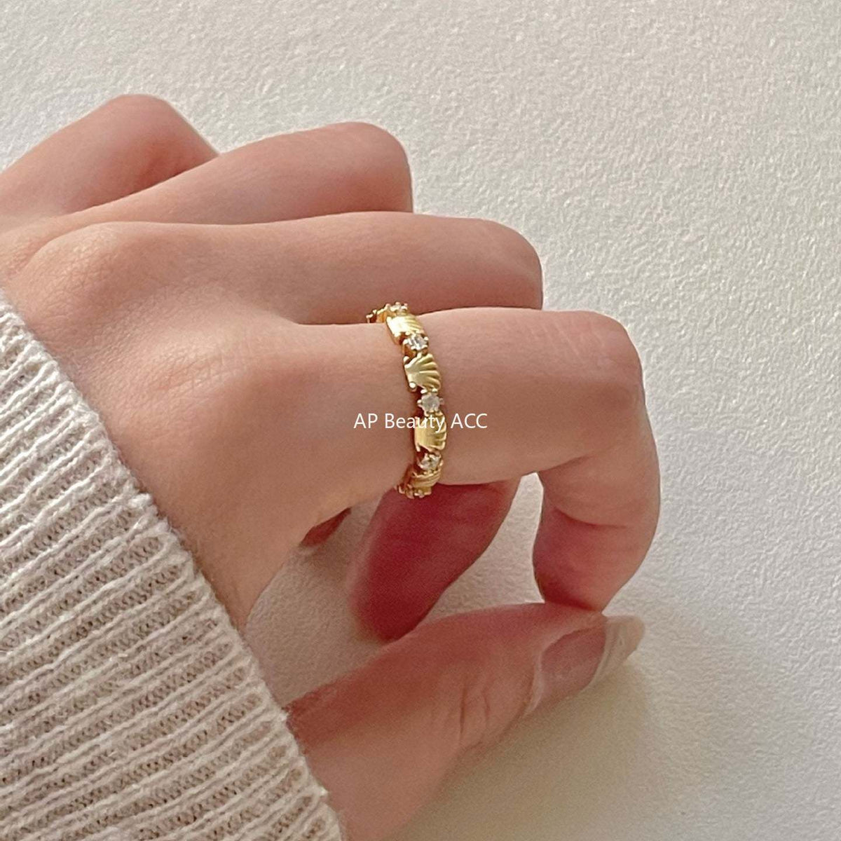 F廠-韓版小紅書ins簡約S925純銀鋯石貝殼戒指設計感個性戒指「J2145」25.11-3