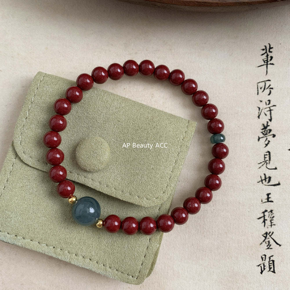 C廠-宮廷風國風 s925銀天然高含量天然朱砂手鍊天然翡翠手串小眾文玩「1636」25.12-3