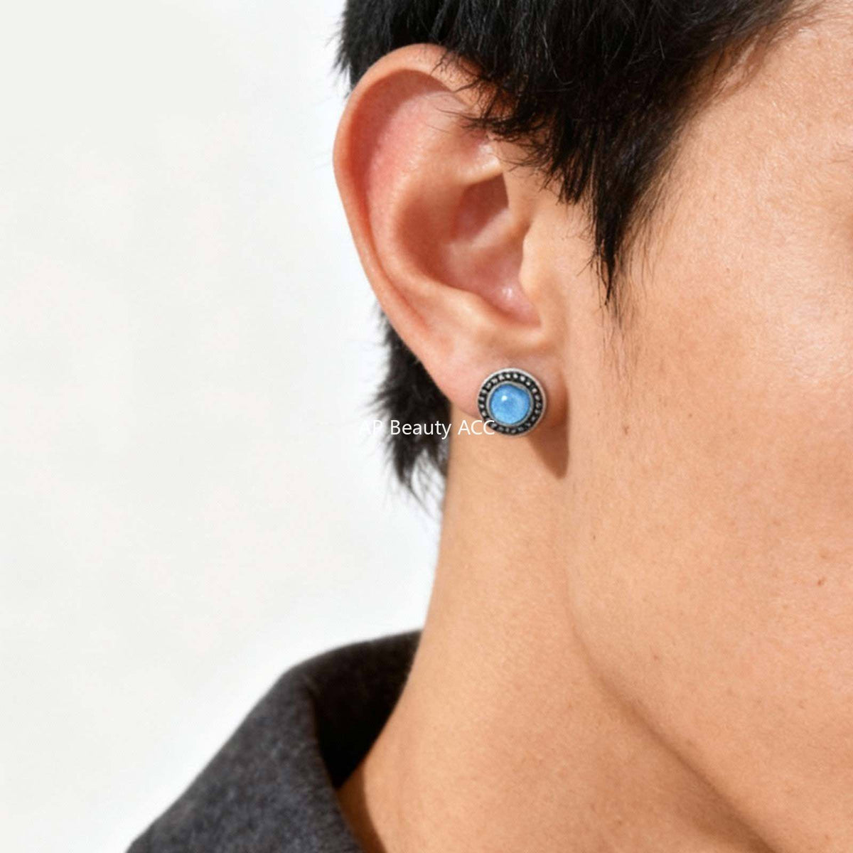 G廠-不鏽鋼日系復古男士潮流時尚新款樹脂耳釘鋼色「ES-768」25.12-2