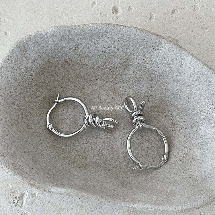 C廠-酷颯冷淡風獨特繩結耳扣女幾何個性冷淡風銀針耳扣輕奢高級感耳飾「EH-4395」25.12-2