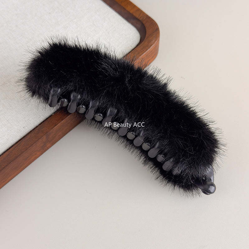 E廠-大號毛茸茸香蕉扭扭夾女秋冬高馬尾竪夾髮卡後腦勺半扎髮橫夾髮夾「27697」25.11-3