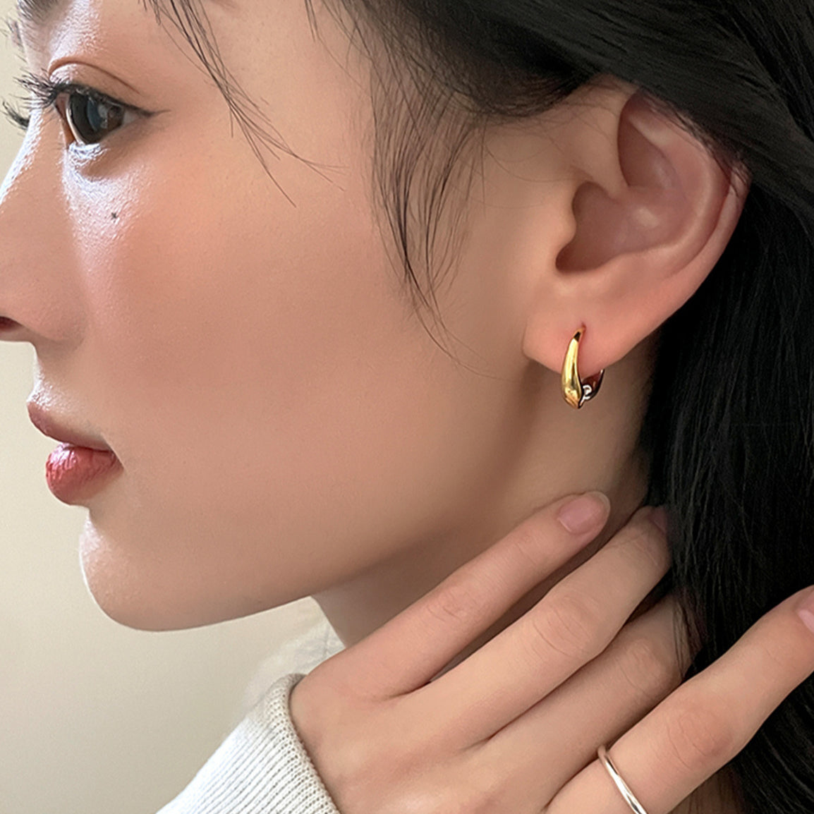 C廠-港風復古金銀撞色耳環女輕奢網紅設計感銀針耳圈百搭氣質新耳扣「EH-3600」25.05-5