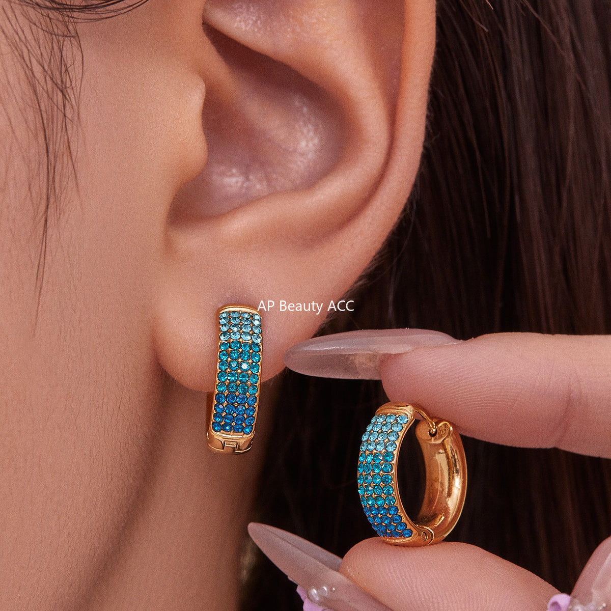 B廠-彩色鋯石拼色圓圈耳環大中小尺寸耳扣不鏽鋼鍍18k真金飾品「F931」25.11-2