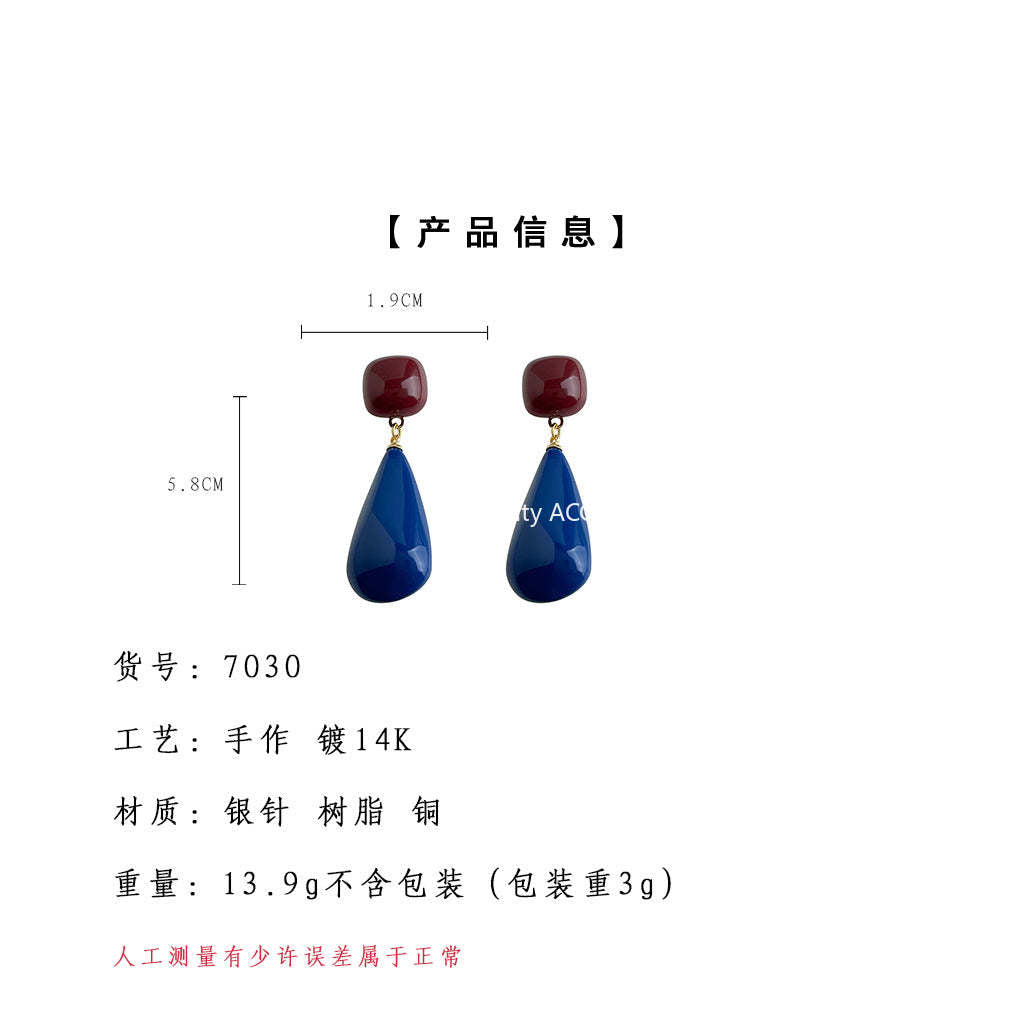 A廠-克萊茵藍時尚高級感秋冬港風 爆款水滴長款新款耳飾工廠耳環飾品女「7030」25.11-3