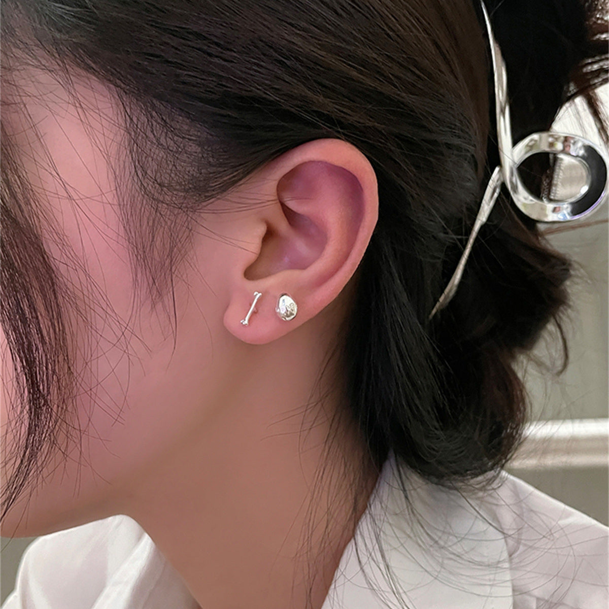 C廠-925銀針可愛小骨頭耳釘女簡約百搭日常耳骨釘精緻小眾高級感耳飾「EH-3799」25.08-5