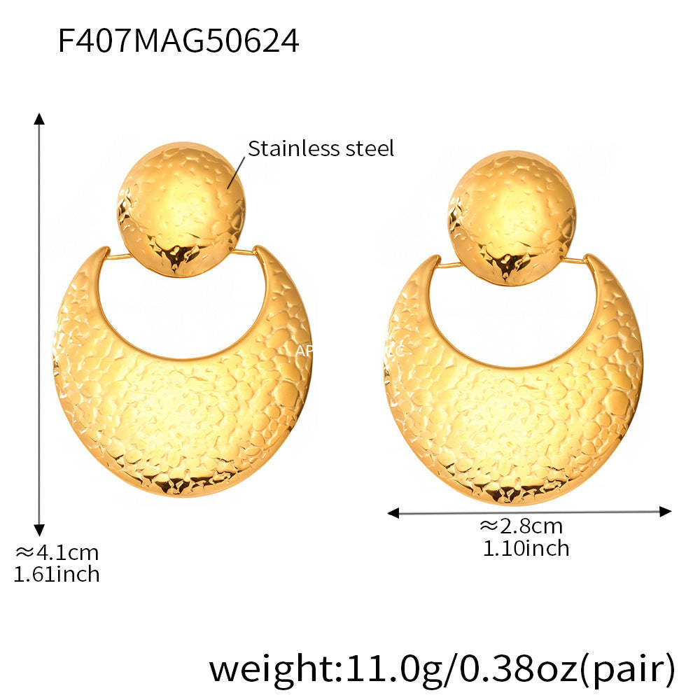 B廠-歐美拼色不鏽鋼耳環 小眾耳釘耳飾earrings曲面錘紋質量誇張耳環「F407」25.12-1