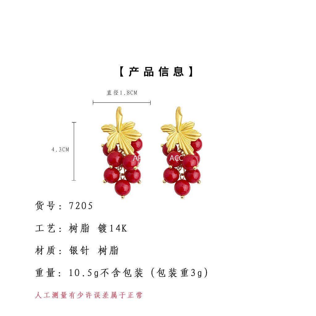A廠-時尚高級感長款流蘇安可拉紅葡萄串新款手工耳環工廠耳飾「7205」25.12-2