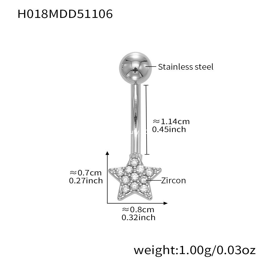 B廠-跨境新款多元素滿鑽鋯石肚臍釘不鏽鋼鍍18k金歐美穿刺飾品「H009」25.11-2