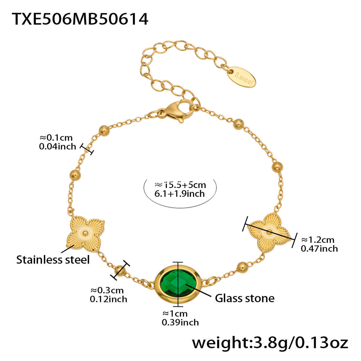 B廠-不鏽鋼十字夾珠鏈橢圓包邊切面玻璃石項鍊耳環首飾套裝鍍18k真金「TXP506」25.12-1