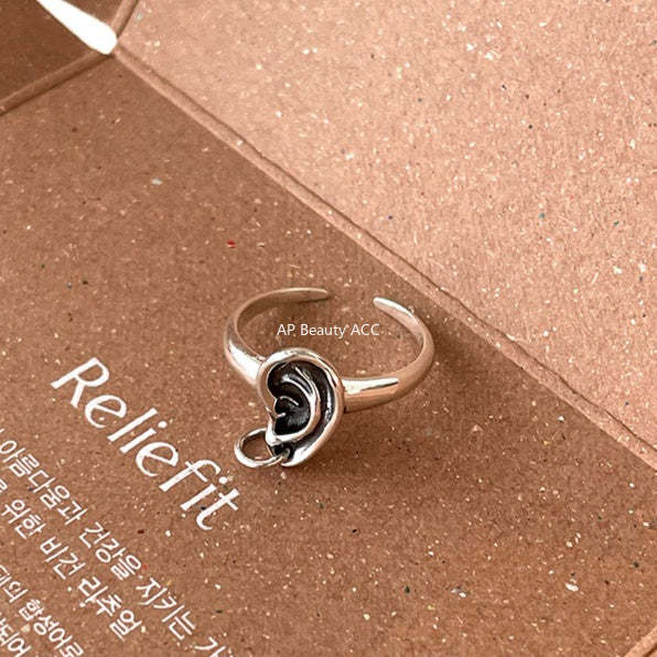 C廠-輕奢復古設計感小耳朵戒指女冷淡風氣質個性純銀食指環ins新指環「JZ-0657」25.10-5