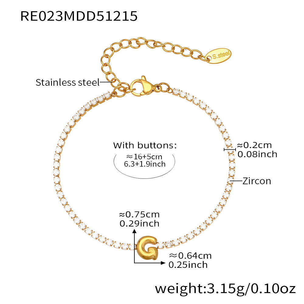 B廠-爆閃爪鑲鋯石26字母手鍊 不鏽鋼鍍18k真金時尚精緻氣質珠寶首飾女「RE023」25.12-3