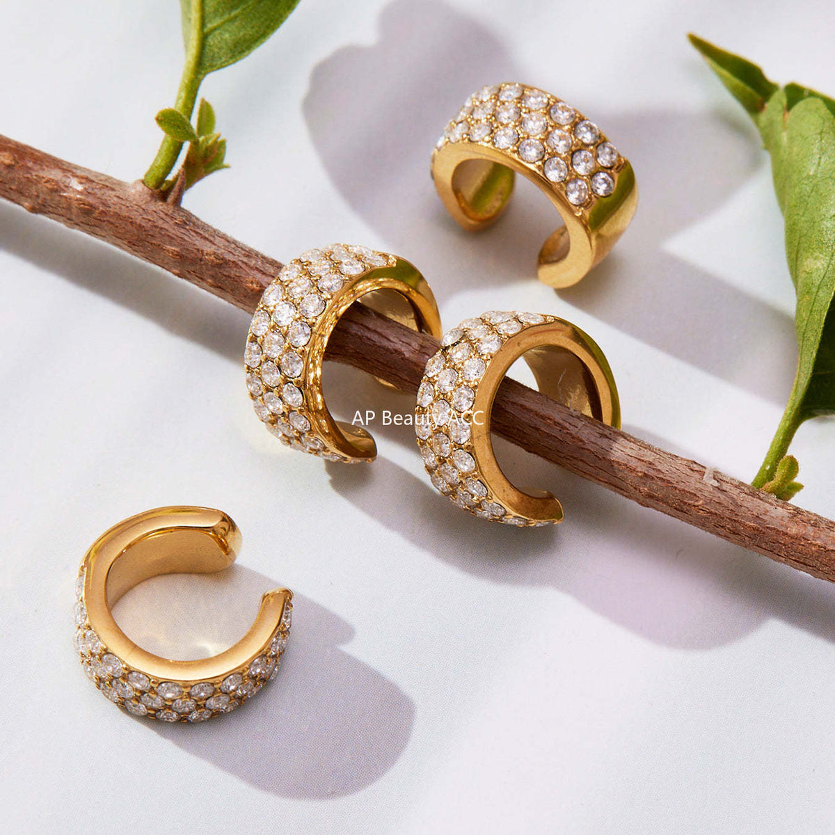 B廠-不鏽鋼超閃5A鋯石C型滿鑽耳夾鍍18k真金簡約個性耳飾不掉色「F983」25.10-5