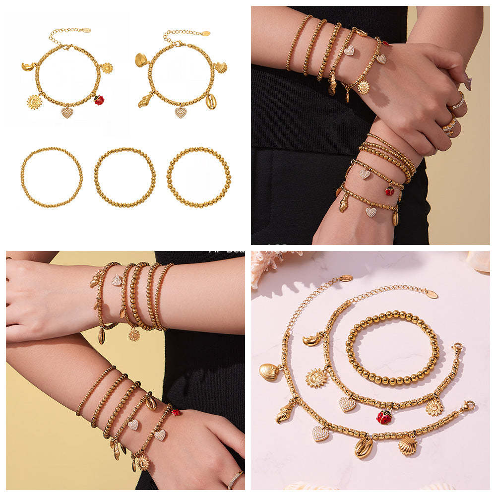 B廠-不鏽鋼滿鑽愛心DIY多配件吊墜壓紋鋼珠手鍊鍍18k真金不掉色「E696-E697-E698」25.10-5