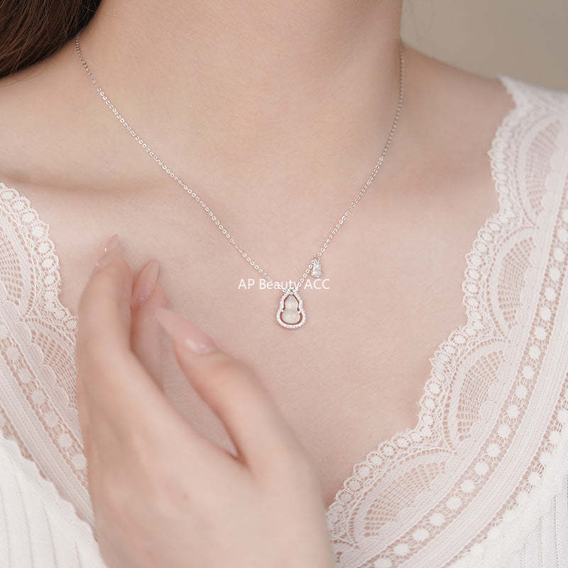 D廠-S925純銀葫蘆玉髓項鍊中式個性清透溫柔小眾鎖骨鏈「YC2429N_1」25.10-5