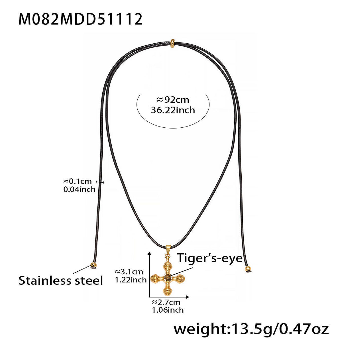 B廠-ins小眾設計虎眼石不鏽鋼十字架吊墜皮繩長款毛衣鏈鎖骨鏈「M082」25.11-3
