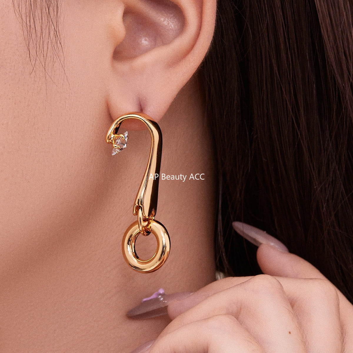 B廠-歐美跨境熱銷銅材質電鍍個性創意ins風鑲鋯石耳圈耳釘耳飾「F814」25.11-1