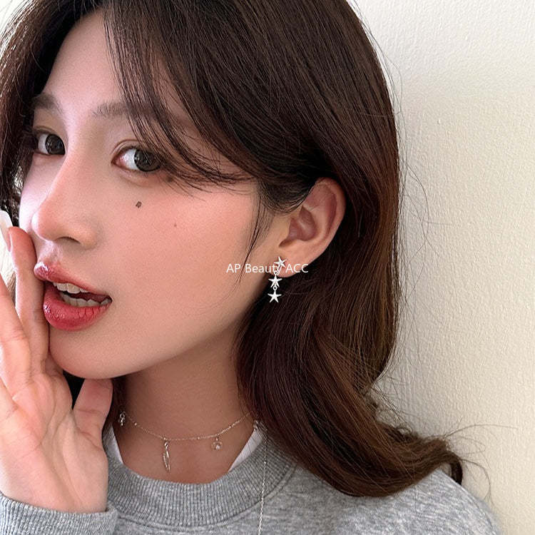 C廠-日韓極簡冷淡風星星流蘇耳釘女潮流復古高級感銀針耳環輕奢耳飾「EH-4335」25.11-4