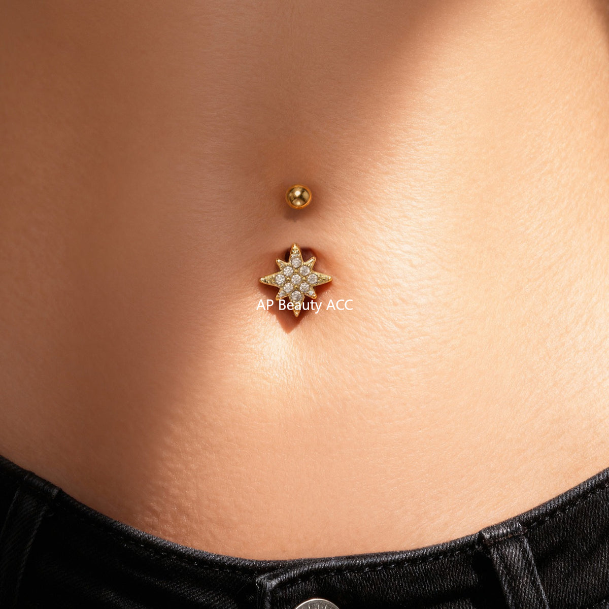 B廠-跨境新款多元素滿鑽鋯石肚臍釘不鏽鋼鍍18k金歐美穿刺飾品「H009」25.11-2