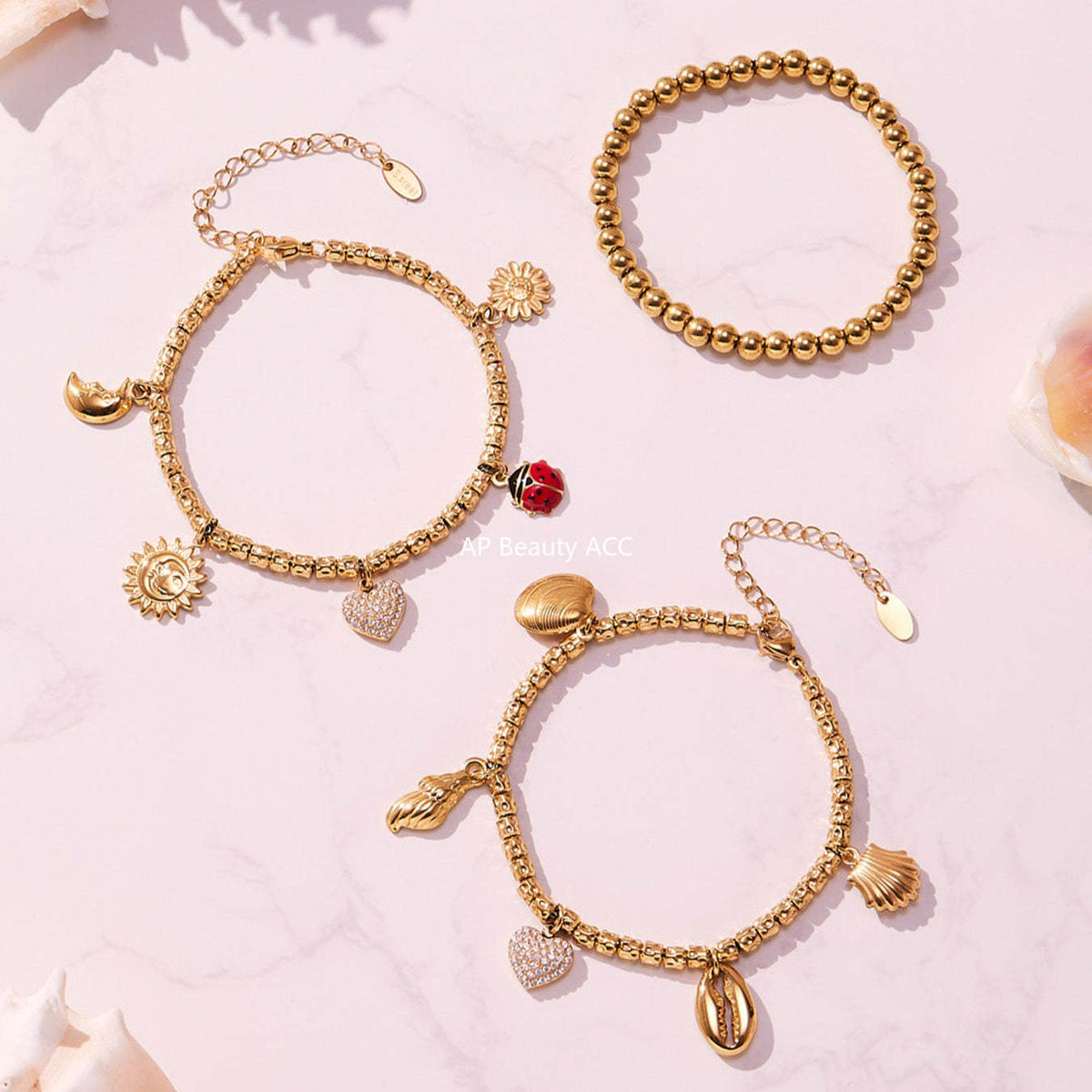 B廠-不鏽鋼滿鑽愛心DIY多配件吊墜壓紋鋼珠手鍊鍍18k真金不掉色「E696-E697-E698」25.10-5