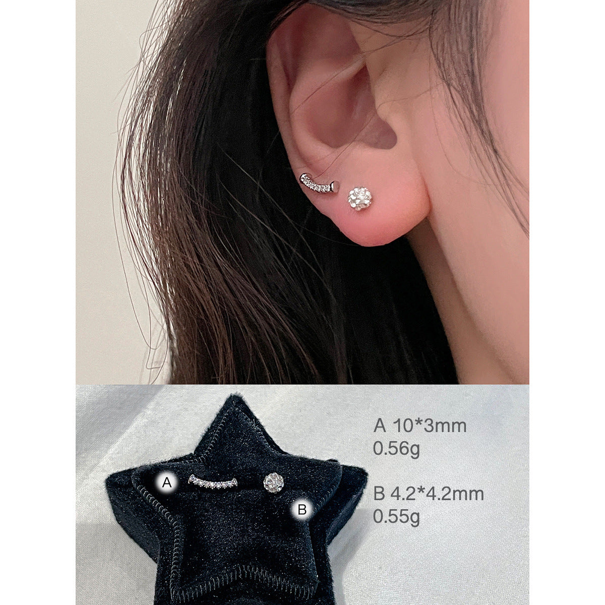C廠-奢爆閃鋯石耳釘女甜美風蝴蝶結星球鈦鋼耳環精緻百搭氣質耳飾「EH-3766」25.05-5