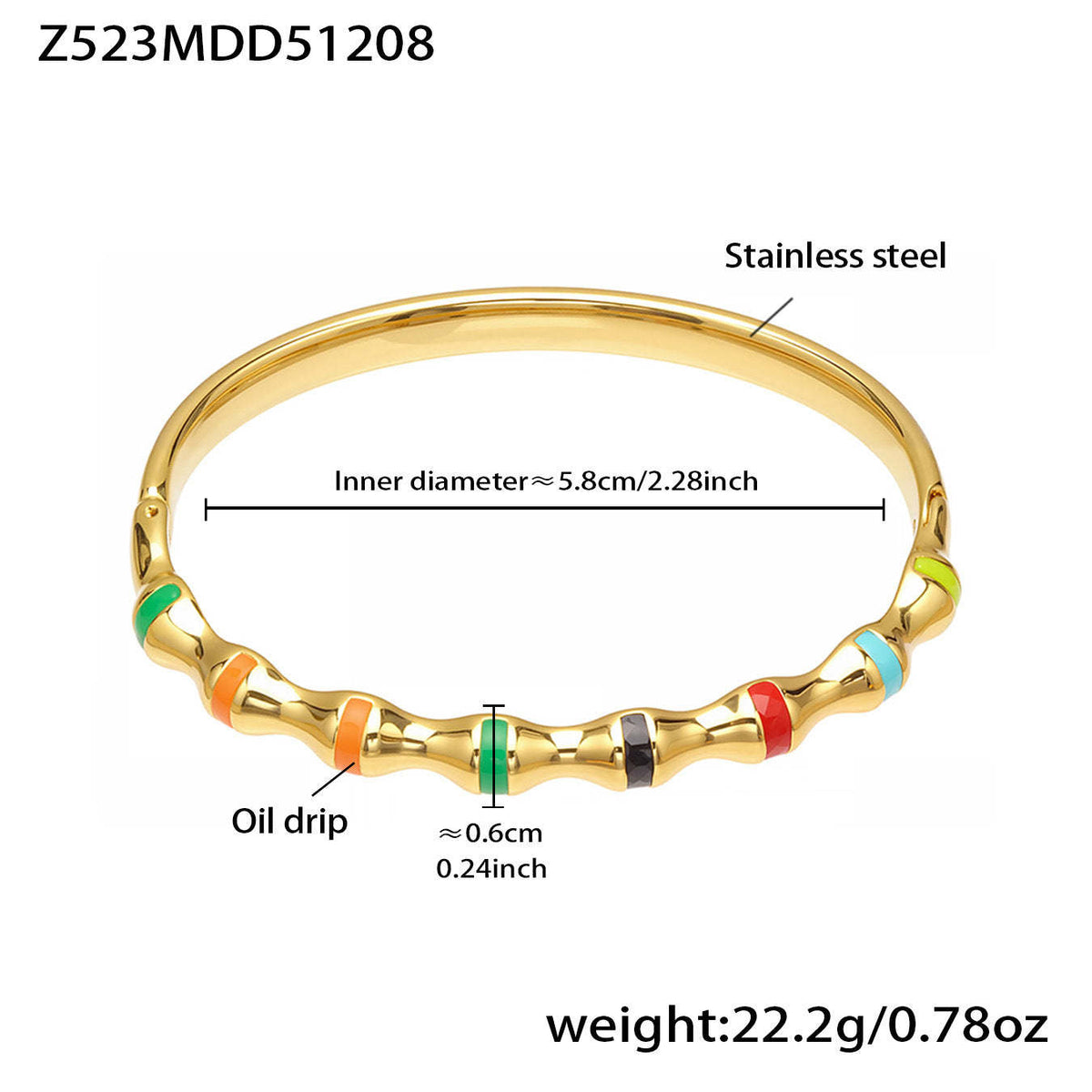 B廠-多巴胺竹節滴油彩色卡扣手鐲組合不鏽鋼鍍18k真金時尚開口手環女「Z522-Z523-Z524」25.12-3