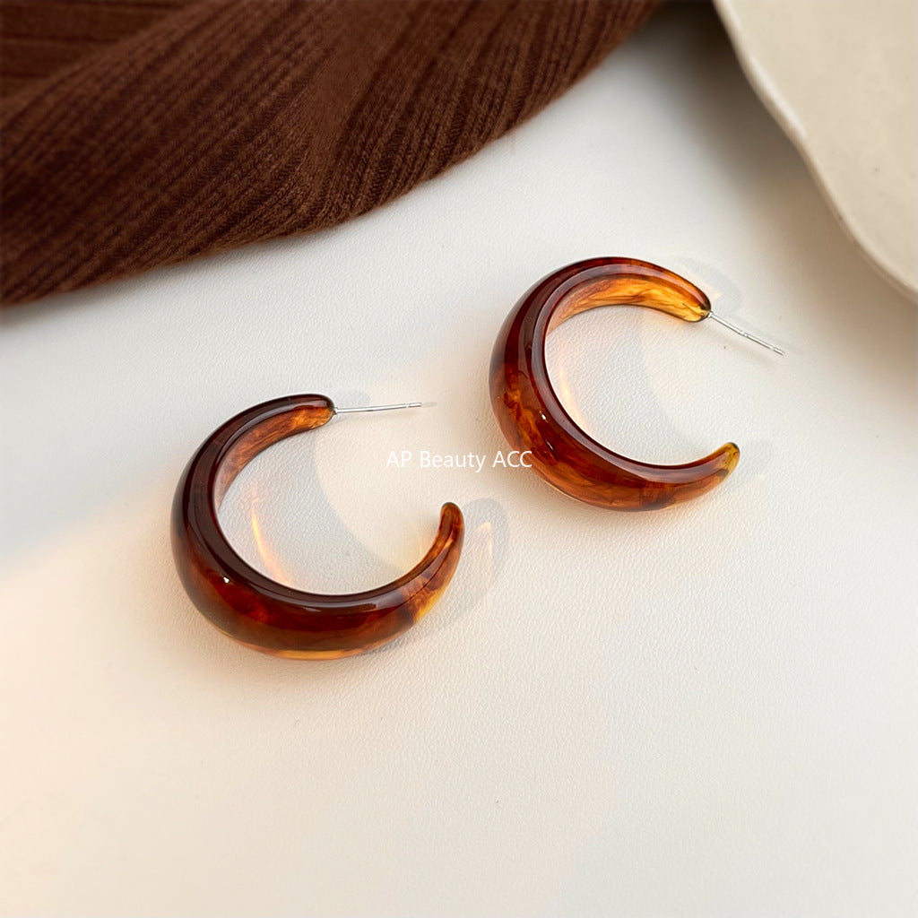 A廠-爆款~娜娜同款琥珀大圓圈耳環女2025新款美拉德色系高級感耳環耳飾「7004」25.11-1