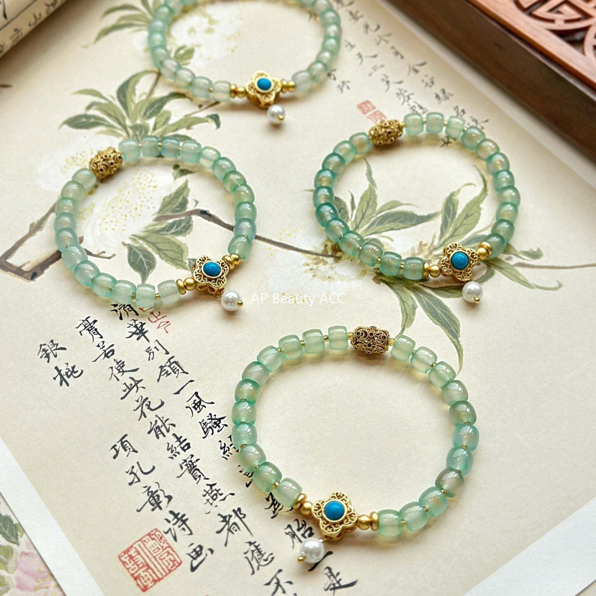 AS廠-天然綠玉髓老型珠施家珍珠設計款綠松新中式復古批發廠家直銷「l2959」25.10-5