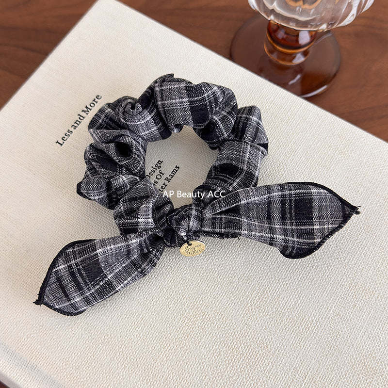 E廠-復古格紋學院風蝴蝶結髮圈減齡時尚百搭髮繩皮筋小腸髮圈頭飾品「27646」25.11-1