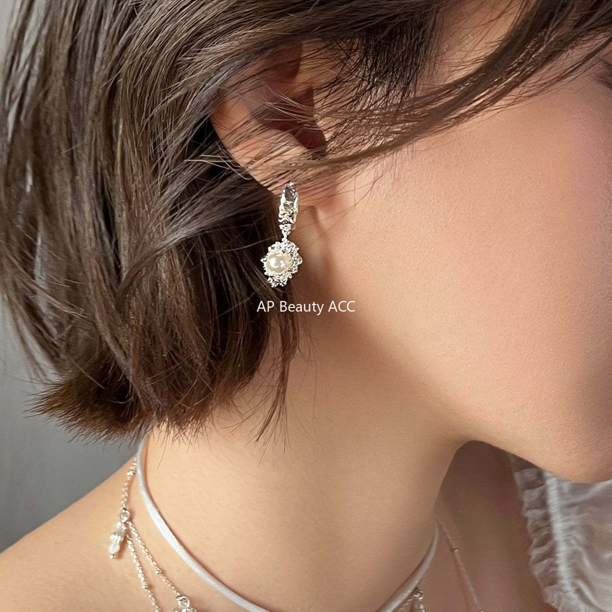 C廠-新中式墨綠鋯石銀針耳環小香風高級感不對稱珍珠耳扣輕奢氣質耳飾「EH-4120」25.10-5