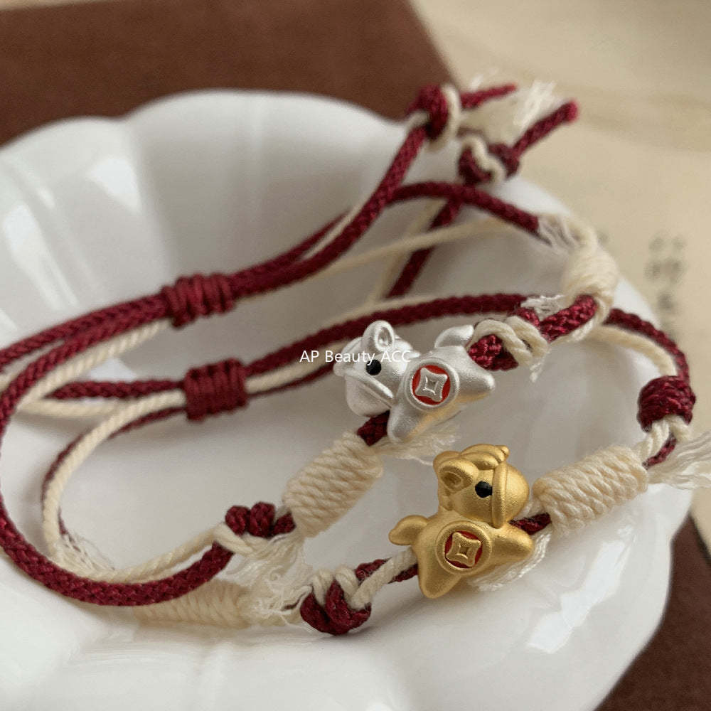 C廠-足銀999馬上有錢花  2026生肖馬 本命年紅繩手鍊錢幣琺瑯編繩手鍊「1631」25.12-3