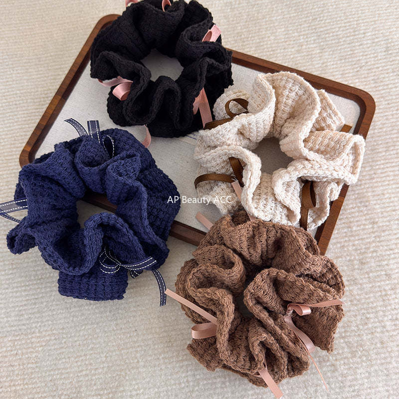 E廠-甜美少女風針織鏤空絲帶蝴蝶結大腸圈髮繩女新款韓系百搭扎頭髮圈「27784」25.12-2