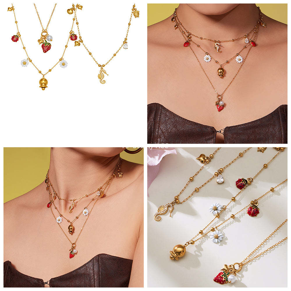 B廠-不鏽鋼DIY多配件鑲嵌鋯石海馬吊墜鎖骨項鍊鍍18k真金歐美時尚飾品「P755」25.11-4