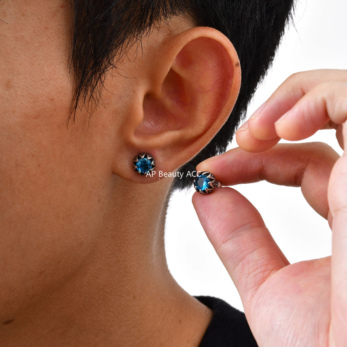 G廠-鈦鋼耳環日韓ins風朋克輕奢藍鋯石皇冠潮男女耳釘冷淡風「ES-736」25.11-1