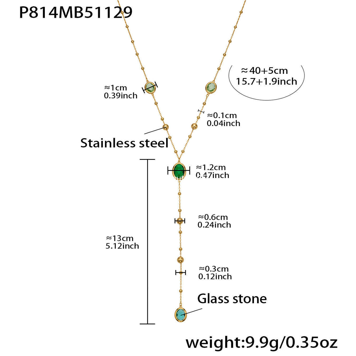 B廠-不鏽鋼十字夾珠鏈橢圓包邊切面玻璃石項鍊耳環首飾套裝鍍18k真金「TXP506」25.12-1