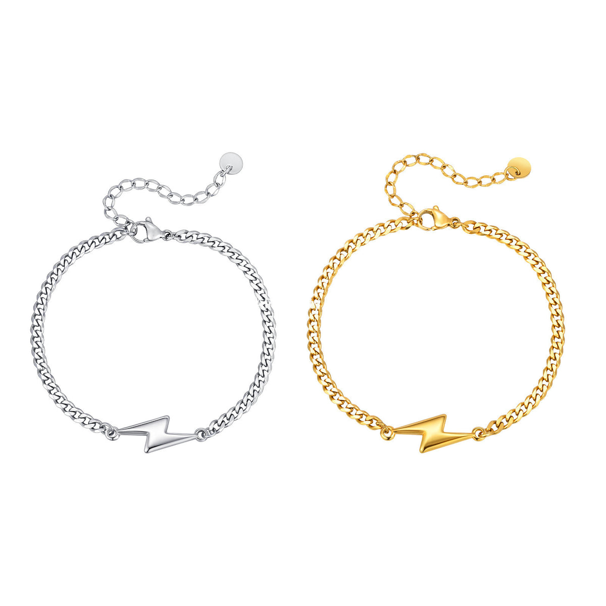 G廠-不鏽鋼六面磨鏈簡約個性情侶飾品鋼色閃電造型手鍊「BR-2620」25.11-1