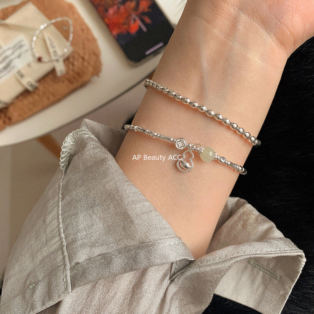 C廠-新中式國風古風宮廷風元寶葫蘆竹節天然和田玉紫金砂朱砂S925手鍊「1600」25.11-2