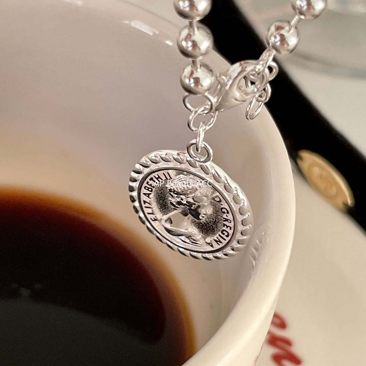 F廠-韓國韓版925純銀銀飾設計鏈條硬幣光珠簡約手鍊手飾「A162」25.12-1