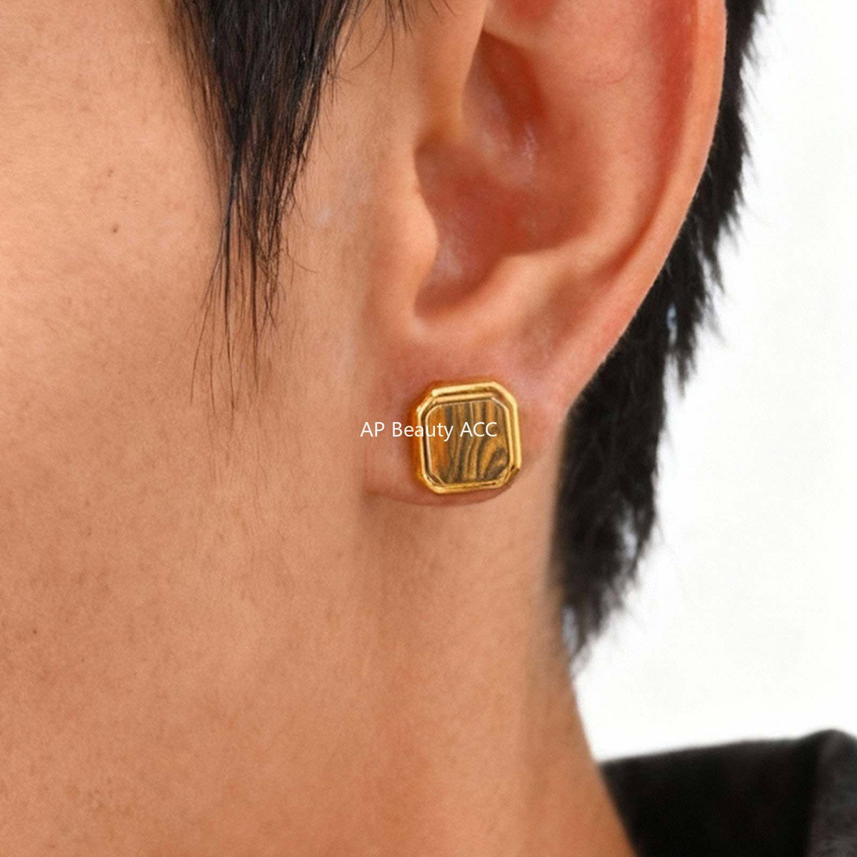 G廠-不鏽鋼時尚簡約款方形貝殼男女耳釘金色百搭潮流耳環批發「ES-728」25.12-2