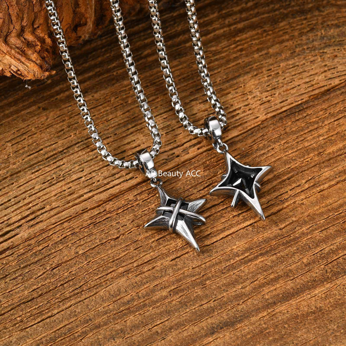 G廠-歐美日韓夜店酒吧嘻哈個性不鏽鋼四芒星鑲黑鋯石吊墜鋼「PN-2316」25.12-3