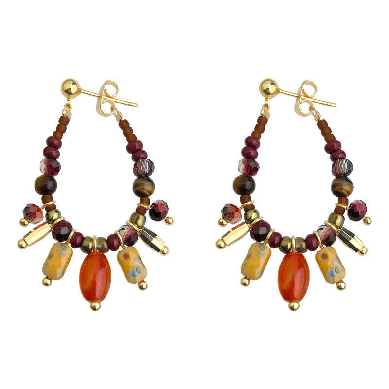 A廠-捷克琉璃手工設計感虎眼石天然石玻璃水晶新款民族風耳飾耳環「6969」25.10-5