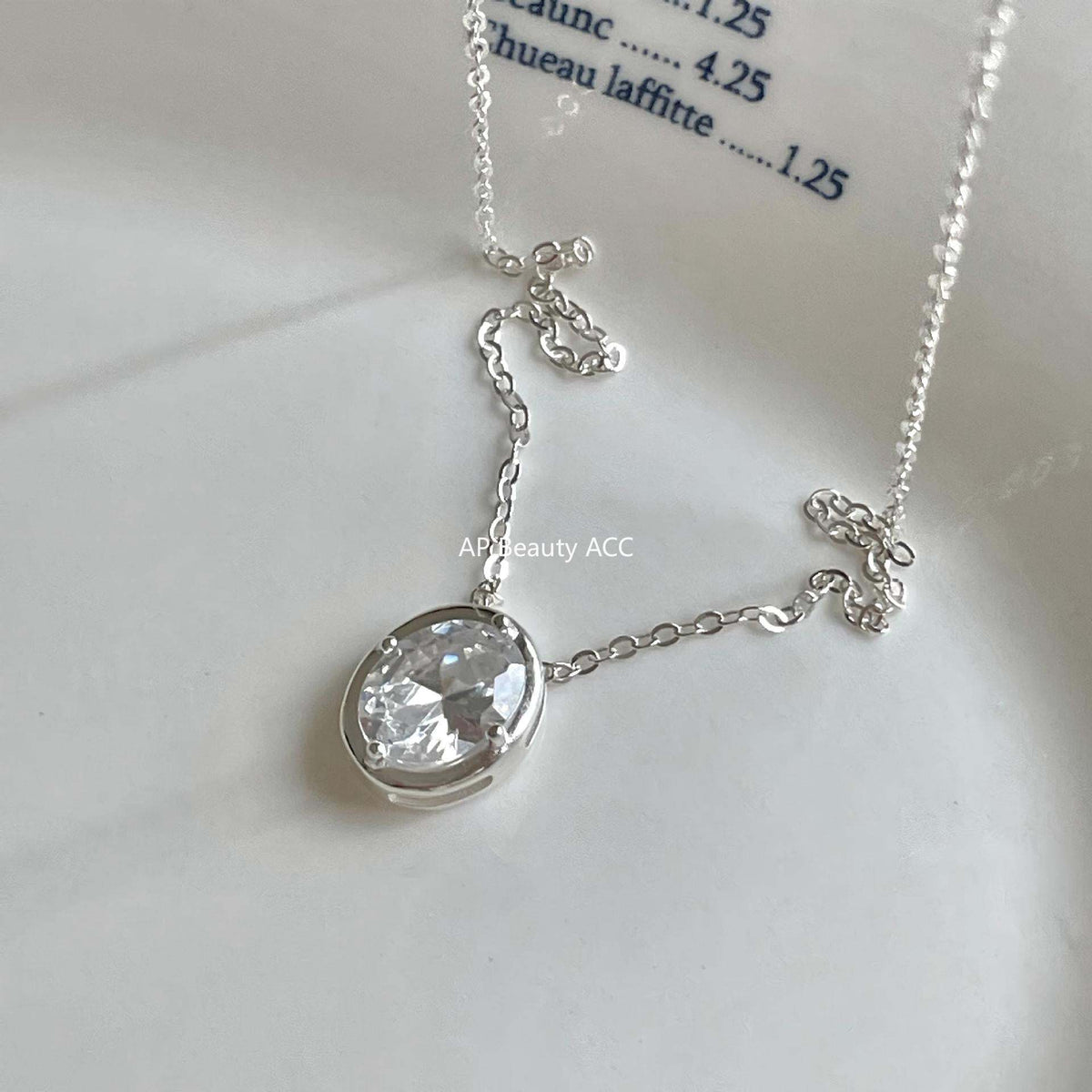 F廠-韓國韓版飾品925純銀橢圓鋯石項鍊INS風格百搭項鍊設計款項鍊「B1384」25.11-4