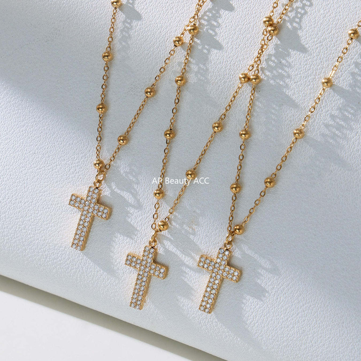 B廠-不鏽鋼超閃5A鋯石十字架戒指耳環項鍊手鍊首飾套裝鍍18k金不掉色「TXP503」25.11-4