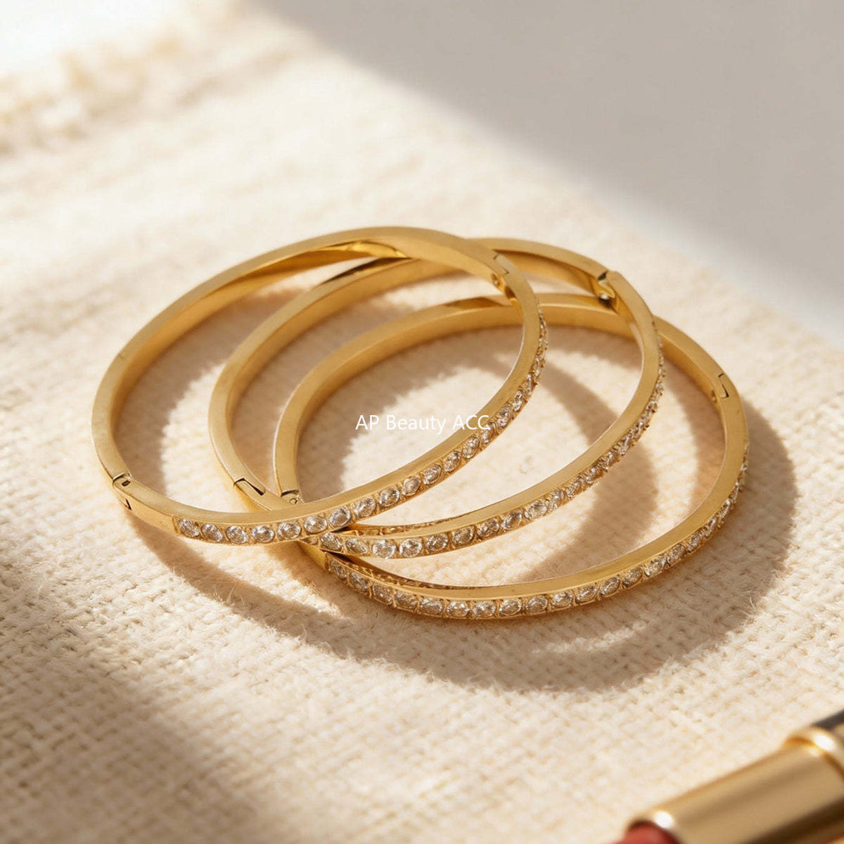 B廠-不鏽鋼單排鑽鋯石卡扣手鐲組合歐美時尚潮酷手飾品鍍18k金不掉色「Z512-15」25.12-2