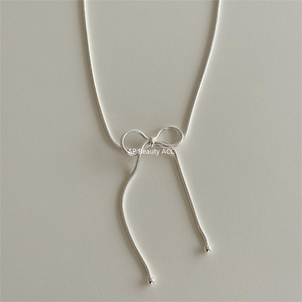 F廠-韓國韓版925純銀蝴蝶結蛇骨項鍊簡約ins網紅小紅書項鍊「B1190」25.12-2