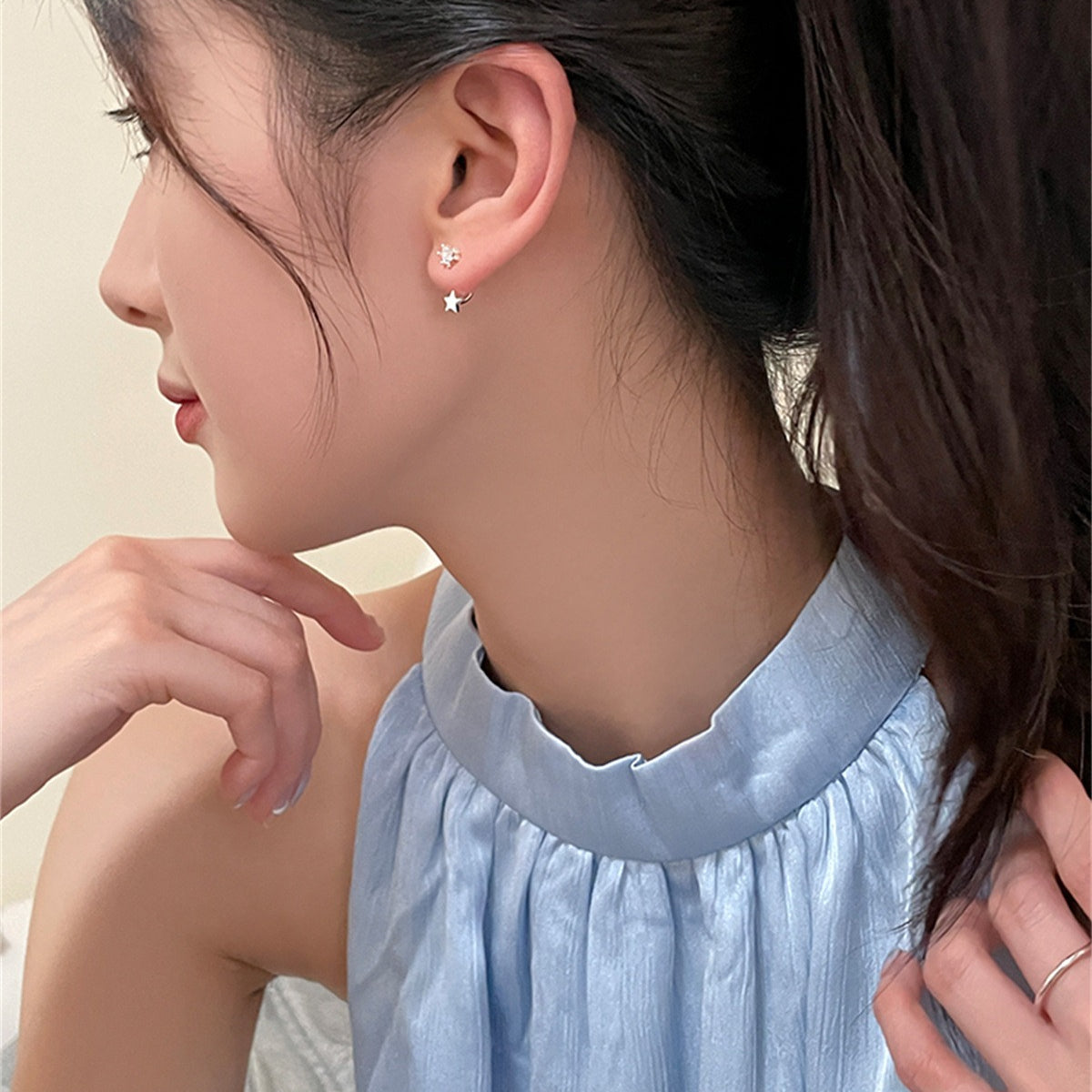 C廠-日韓風五角星銀針耳釘女個性百搭網紅輕奢氣質耳環精緻高級感耳飾「EH-3976」25.09-3
