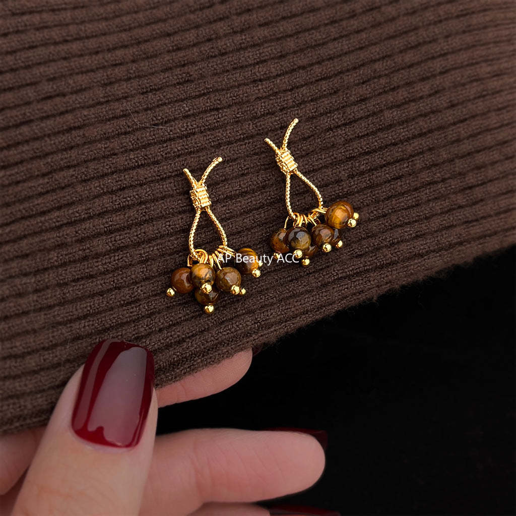 A廠-美拉德風文藝復古天然石虎眼石繩結個性小眾創意日韓耳飾耳環「7146」25.11-4