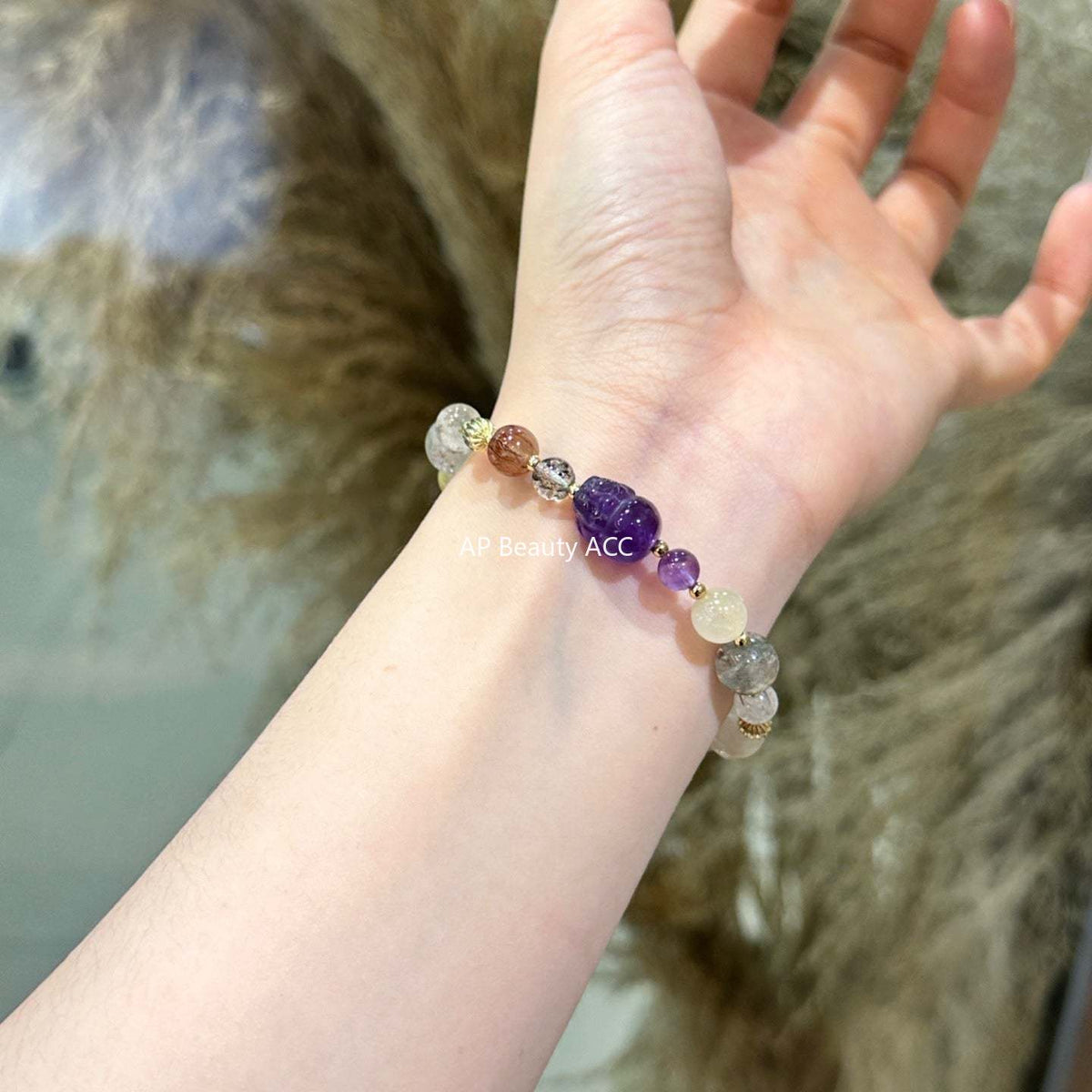 AS廠-天然黑金超綠幽靈多寶單圈手串紫水晶貔貅手鍊女款輕奢小眾「l2720」25.10-5