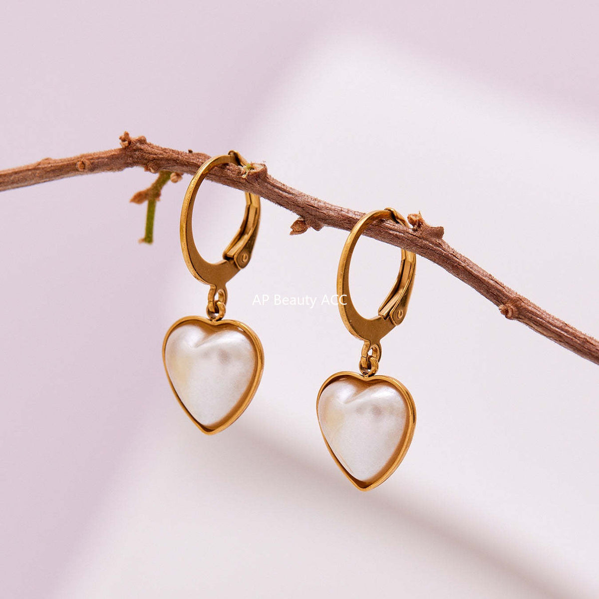 B廠-跨境新款飾品不鏽鋼愛心貝珠吊墜耳環鍍18k真金耳飾不掉色「F017」25.10-5