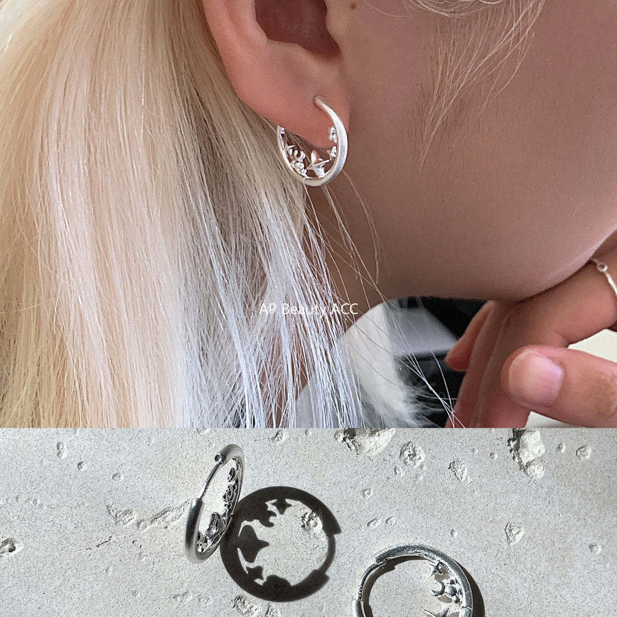 C廠-小眾冷淡風拉絲設計感星星環繞耳環女簡約輕奢高級感銀針耳環耳飾「EH-4271」25.11-4