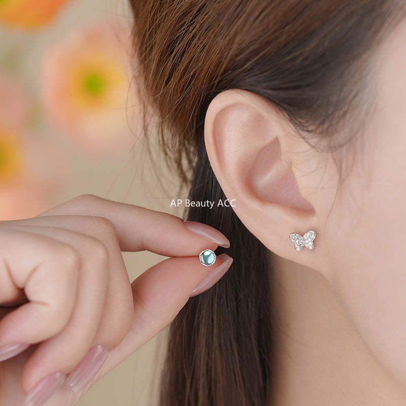 D廠-S999足銀蝴蝶不規則耳釘透藍立體質感韓風靈動溫柔輕奢小眾耳飾「YC4162E_1」25.11-3